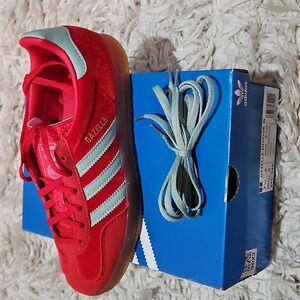 Adidas Red and Gray Gazelle Indoor Sneakers